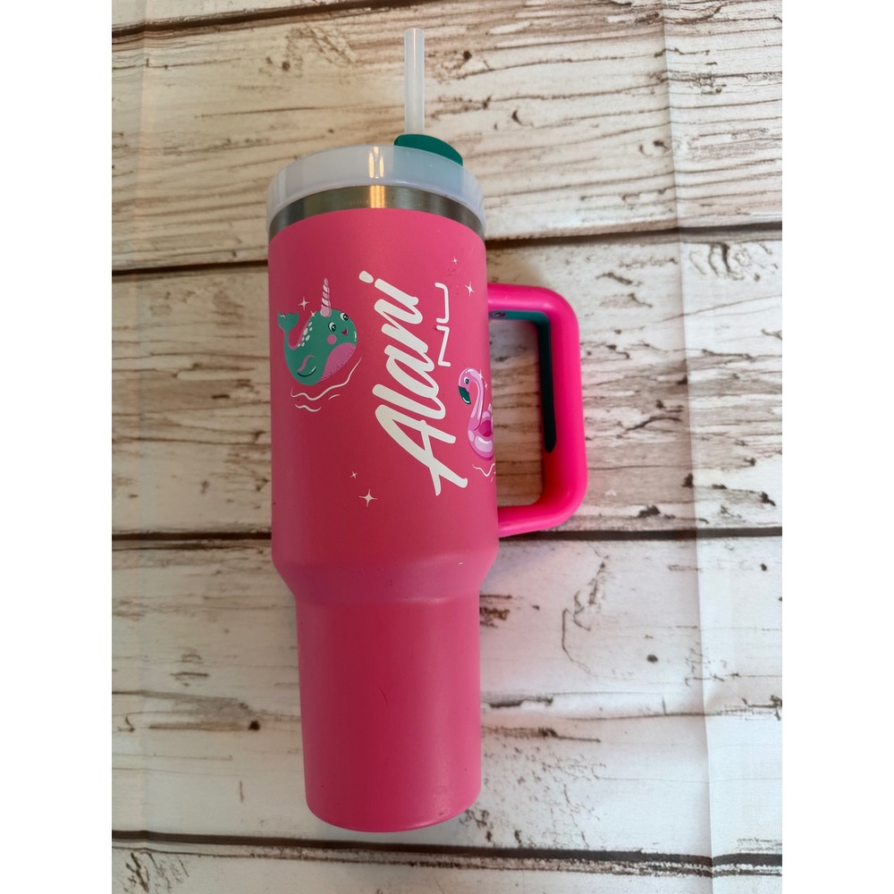 Alani Nu Pink 40oz Insulated Tumbler Narwhal Flamingo Stainless Steel Travel Mug
